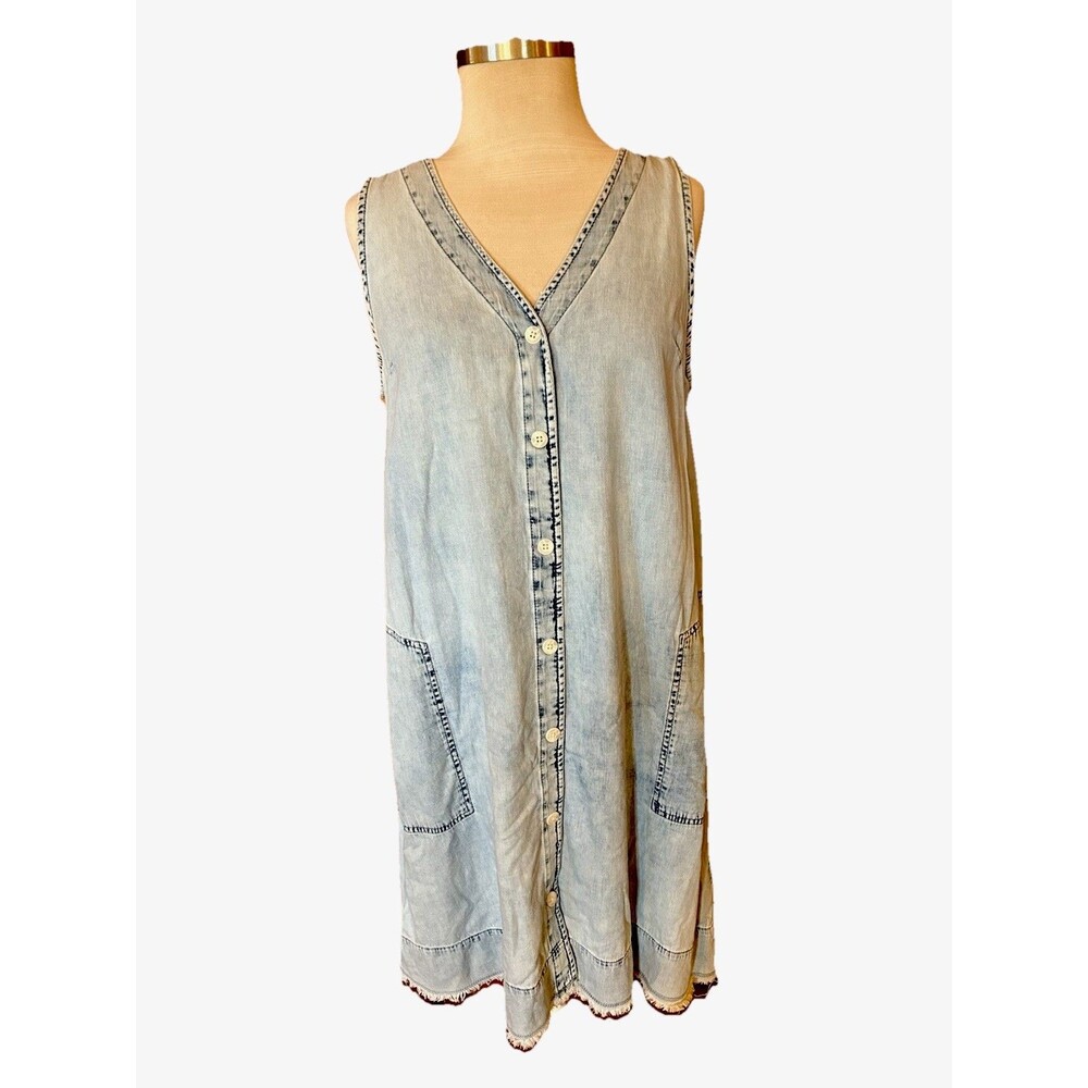 Gap Denim Chambray Dress Sz Medium A-Line Pockets Summer Western Cowgirl Boho